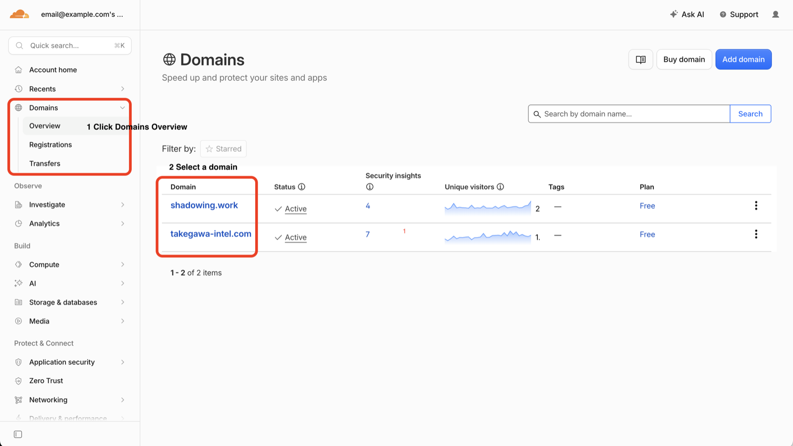 Cloudflare のドメイン一覧